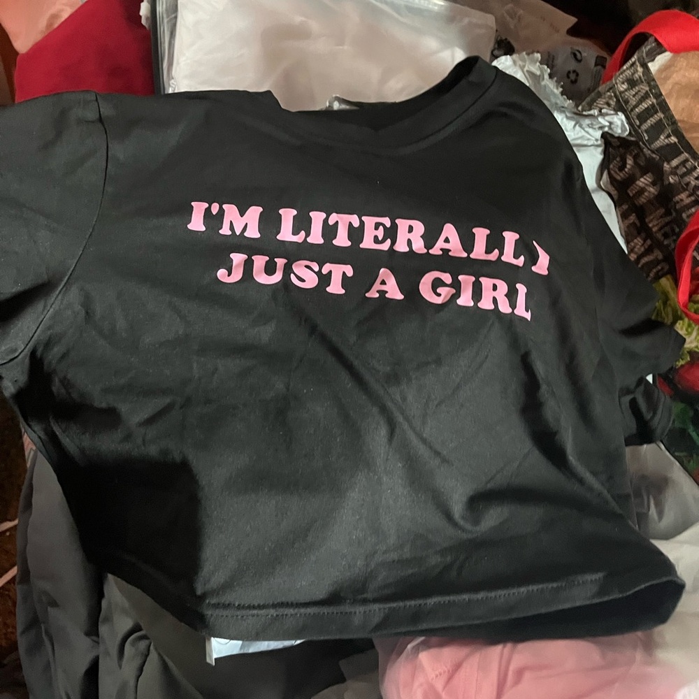 Black Crop Top with Pink Text